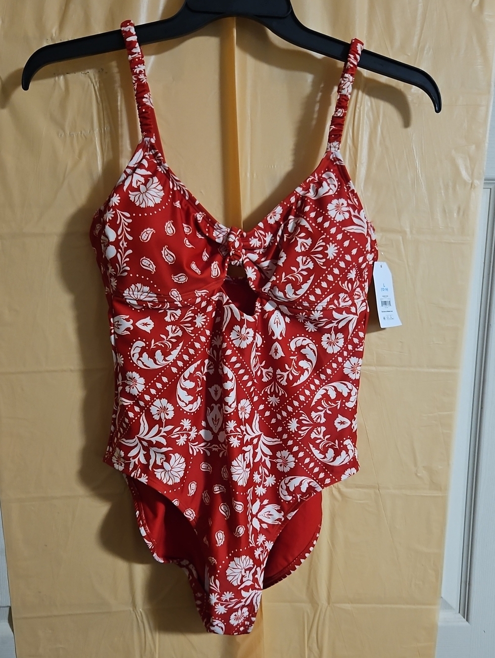 Time and Tru Women's Knot Front & Keyhole One Piece Swimsuit:Red: NWT: L (12-14)